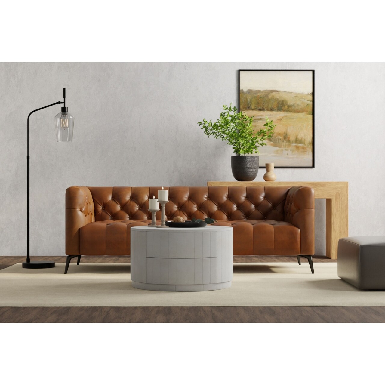 Contemporary Home Living Round Coffee Table with Storage Drawers - 30" - White